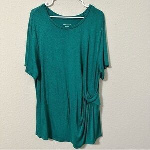Ava & Viv Top Green Space Dyed Short Sleeve Gathered Side Detail Plus Size